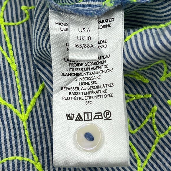 Maeve Anthropologie Clarissa Blouse Women's 6 Blue Striped Floral Button Up Top* - Picture 7 of 11